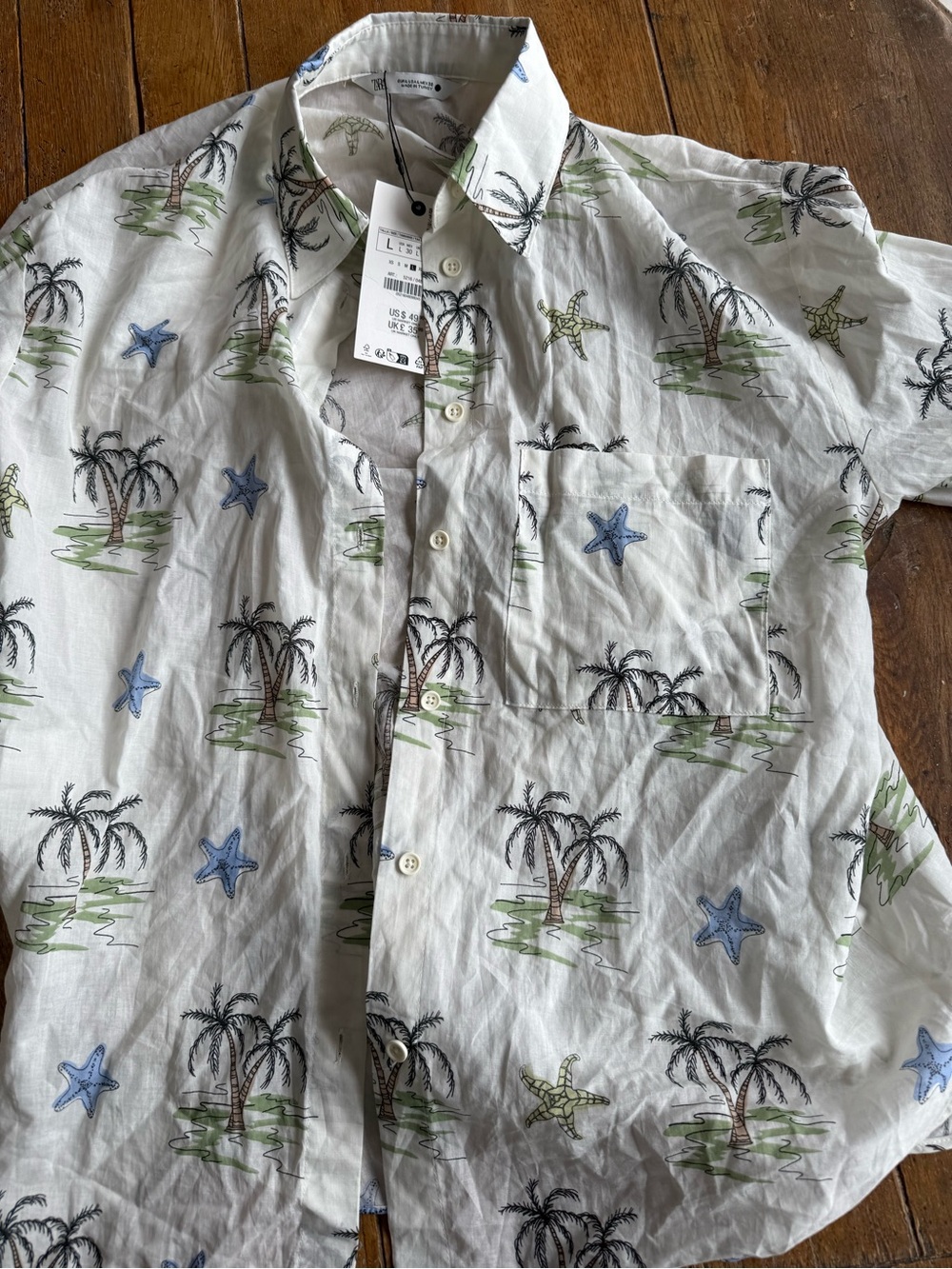 Zara White Palm & Starfish Short Sleeve Shirt